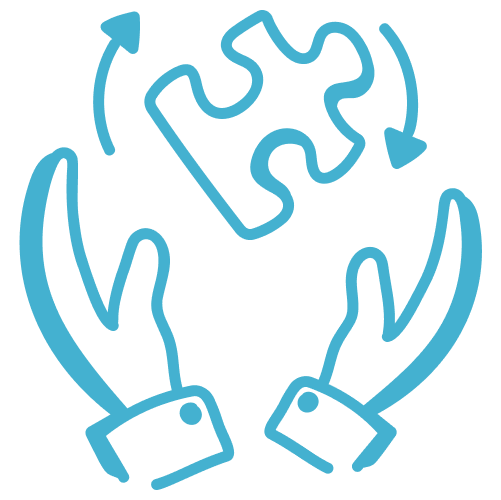 Hands juggling a puzzle piece icon